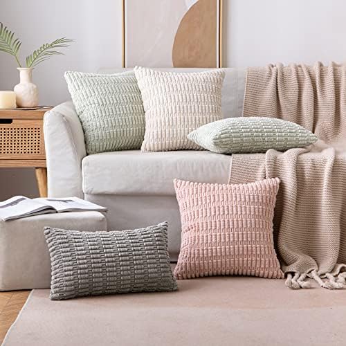 MIULEE Corduroy Decorative Throw Pillow Covers 18x18 Pink Pack of 2 - Image 5