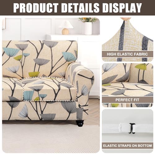 SearchI Stretch Sofa Cover Printed Couch Covers, Floral Pattern 2 Piece Armchair Slipcover with Separate Chair Cushion Cover, Washable Furniture Protector for Living Room(Armchair, Dandelion Pattern) - Image 2