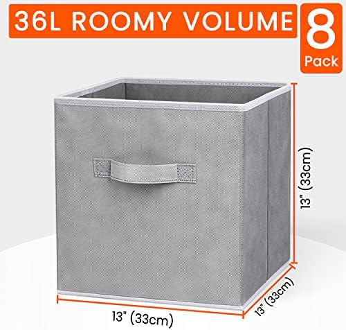 Criusia Large Storage Cubes - 13 Inch Heavy Duty Fabric Storage Bins for Shelves Closet, Cube Organizer - 8 Pack Collapsible Cube Storage Bins Baskets for Organizing Clothes Blankets Toys (Grey) - Image 2