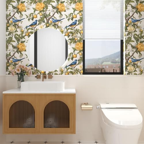 Danodoi Yellow Vintage Lemon Bird Peel and Stick Wallpaper 17.5" x 118" | Waterproof Vinyl Self Adhesive Removable Renter Friendly Floral Contact Paper - Image 4