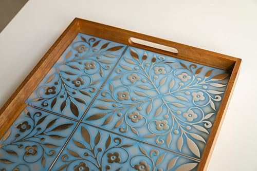 Main Street Peel and Stick Wallpaper Tiles, Blue & Silver Leaves, 24-Pack - Image 4