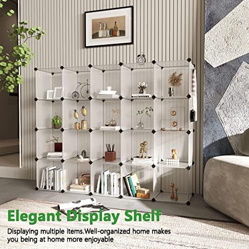 C&AHOME 20-Cube Shelf, Plastic Cube Storage Organizer, DIY Bookshelf White - Image 4