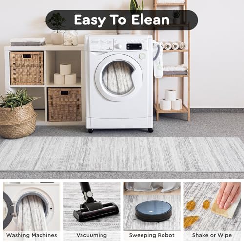 2x10 Runner Rug Machine Washable Non Slip Area Rug Distressed Neutral Moroccan Boho Rug Ultra Soft Floor Runners for Hallways for Entryway Laundry Room Kitchen, Grey - Image 6