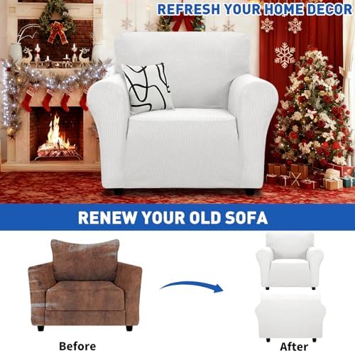 MAXIJIN Stretch Chair Cover Chair Slipcovers with Arms, 1-Piece Couch Sofa Chair Covers for Living Room, Non Slip Armchair Cover (31"-46") Furniture Protector Dogs Pet Friendly (Chair, White) - Image 3