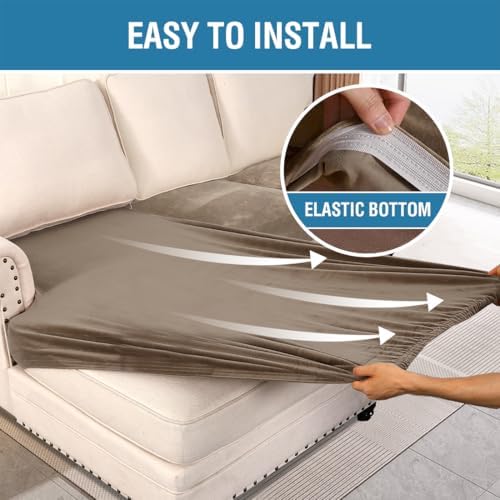 H.VERSAILTEX Velvet Stretch Sectional Couch Covers 4 Pieces Sofa Seat Cushion Covers L Shape Separate Couch Cover for Both Left/Right Sectional Couch (Large Sofa 3 Seater + 1 Chaise, Mocha) - Image 6