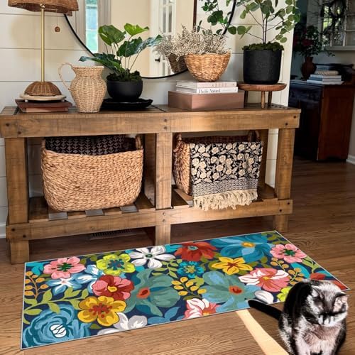 Front Door Mat Indoor Entrance - 2x4.3 Colorful Floral Runner Rug - Image 7