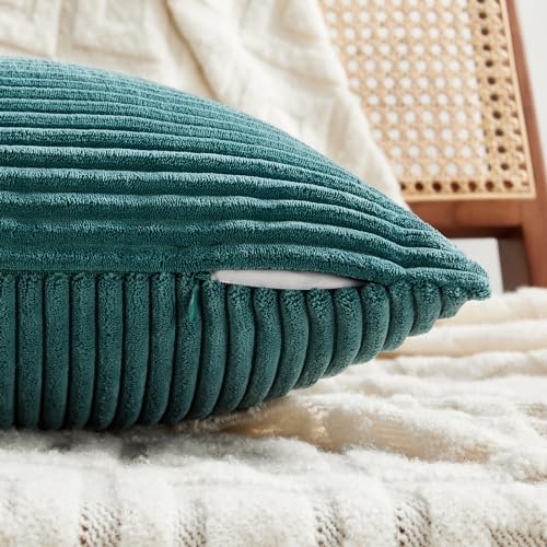 Fancy Homi 2 Packs Teal Big Decorative Throw Pillow Covers 24x24 Inch for Living Room Couch Bed, Rustic Farmhouse Boho Home Decor, Soft Corss Corduroy Patchwork Accent Square Cushion Case 60x60 cm - Image 4