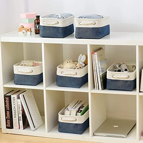 TheWarmHome Storage Bins for Shelves - 12x8x5.2 inch 1 Pack Baskets for Gifts Empty, Fabric Storage Cubes for Closet Organizing Dog Gift Cloth Toy (White & Jean Blue) - Image 5