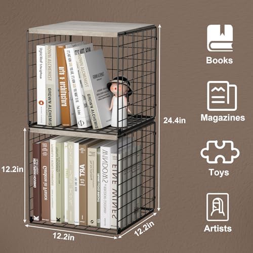 Dmevkic 2 Cube Small Bookcase,Bookshelf for Small Spaces Book Shelf,12.2 x 12.2 x 12.2, DIY Variable Stackable Cube Storage for Living Room,Office,Bedroom - Image 3