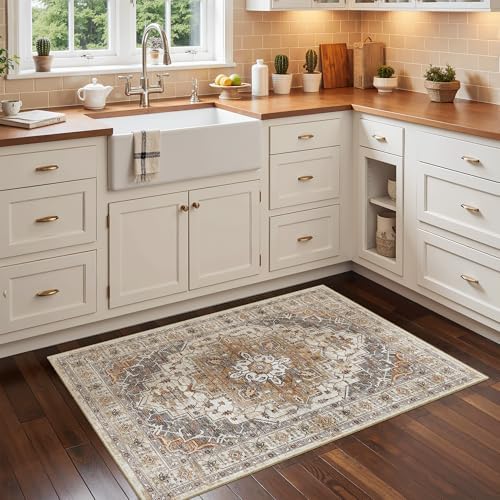 Madane Washable Area Rug 2x3 Small Entryway Rugs Non-Slip, Turmeric/Grey - Image 3