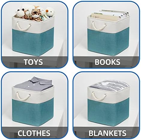 Temary Fabric Storage Set - 4 Large Cube Baskets (13x13), White & Teal - Image 4