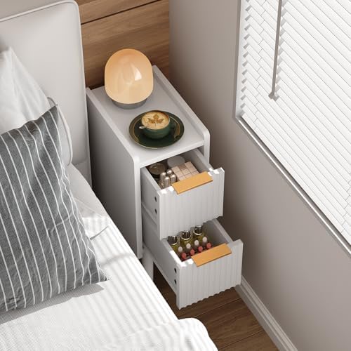 ELYKEN 7.9" Fluted Narrow Nightstand, 20.6" H Skinny Side Table, White - Image 5