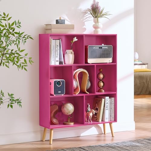 LEYAOYAO Cube Bookshelf, Mid-Century Modern Book Shelf with Legs, Pink - Image 6