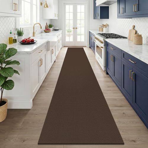 KOZYFLY Cotton 2.5'x14' Runners Rugs for Hallway, Long Washable Runner Rug, Woven Non Slip Kitchen Runner, Flatweave Entryway Rug, Floor Carpet for Entry, Aisle, Hall, Brown/Dark Brown - Image 2