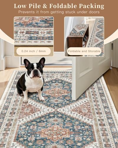 Madane Kitchen Runner 2'6''x8' Soft Rug Runners for Hallways, Navy Blue - Image 6