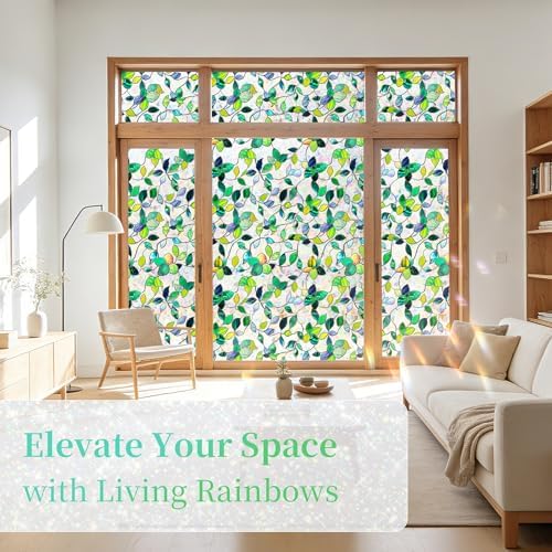 Finnez Window Privacy Film, Stained Glass Rainbow, Green, 23.6" x 157.4" - Image 2