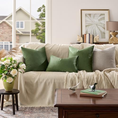 GIGIZAZA Olive Green Velvet Throw Pillow Covers 12x20 Pack of 2 - Image 2