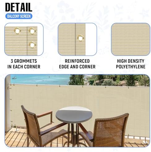 E&K Sunrise 3' x 109' Balcony Privacy Fence Screen Cover with Zip Ties Outdoor Screen Fence UV Protection for Deck Patio Backyard Apartment Pool Porch (Beige) - Image 4