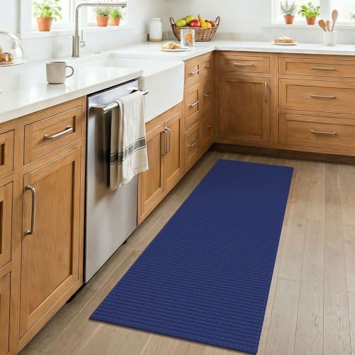 KOZYFLY 2x4 Entry Runner Rug, Small Washable Runners for Entryway, Woven Non Slip Door Mat Indoor Entrance, Front Porch Carpet for Foyer, Kitchen, Bedroom, Bathroom, Deep Navy Blue - Image 2