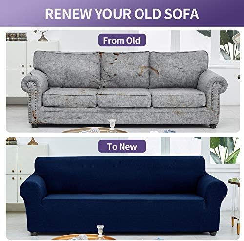 Joccun Stretch Couch Cover Slipcovers, 1-Piece Sofa Covers for 3 Cushion Couch Spandex Jacquard Washable Furniture Protector Cover for Living Room,Kids,Pets(Sofa,Navy) - Image 6