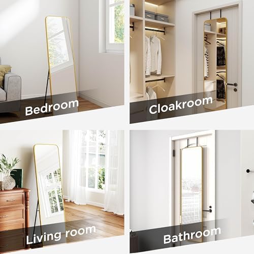 57x16" Full Length Mirror Floor Stand,Over the Door,Wall Mounted Gold - Image 3
