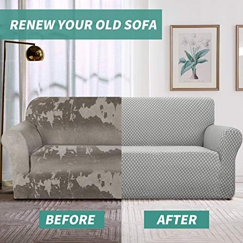 YEMYHOM Couch Cover Latest Jacquard Design High Stretch Sofa Covers for 3 Cushion Couch, Pet Dog Cat Proof Slipcover Non Slip Magic Elastic Furniture Protector (Large, Light Gray Checkered) - Image 4