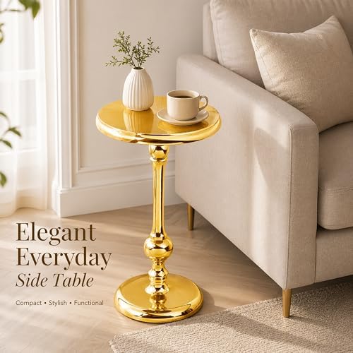 CLEENTABLE Gold Round Side Table, Metal Accent, 15" x 21" - Image 5