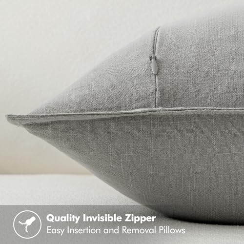MIULEE Decorative Linen Euro Sham Pillow Covers 24x24 Light Gray - Image 3