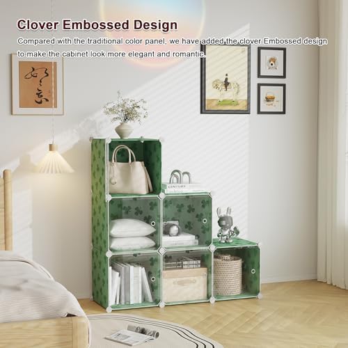 C&AHOME Clover Embossed Storage Organizer with Doors 6-Cube Shelf Green - Image 5