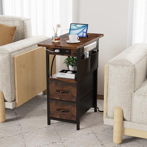 Yenlure Small Side Table with Charging Station, Narrow Nightstand Bedside Tables with Storage Pocket for Living Room Bedroom, Sofa End Table with USB Ports and Power Outlets for Small Spaces - Image 6