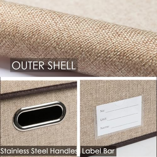 PRANDOM Storage Bins with Lids [3-Pack] Jute Fabric Foldable Storage Boxes Organizer Containers Baskets Cube with Cover for Home Bedroom Closet Office Nursery khaki（23.4X15.9X11.5 - Image 6
