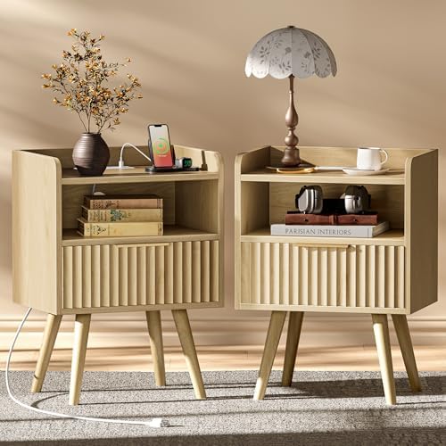 Huuger Nightstand Set of 2 with Charging Station, USB-C Port, End Tables by Huuger
