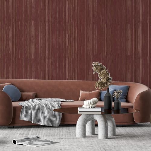 Grasscloth Peel and Stick Wallpaper Dark Red Textured Contact Paper | 15.7" X 1200" Faux Grasscloth Self-adhesive Removable Wallpaper Cabinets Counter Top Liners - Image 2