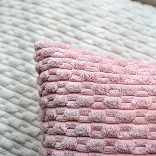 Set of 4 Pink Beige White Decorative Throw Pillow Covers 12x20 Inch Corduroy Pillow Covers for Bed Couch Sofa Living Room Soft Cushion Cases - Image 2