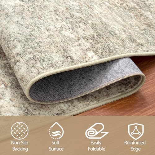 Aelenmu Round Rug 8ft Washable Rug for Dining Room Living Room Beige Brown - Image 6