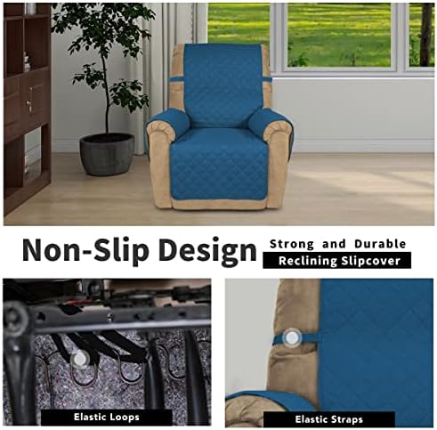 Easy-Going Recliner Chair Slipcover Reversible Sofa Cover Water Resistant Couch Cover Furniture Protector with Elastic Straps for Pets Dog (Recliner 22 inch, Peacock Blue/Beige) - Image 3