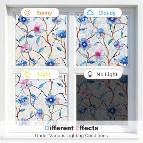 FINNEZ Rainbow Window Privacy Film Blue Pink Floral, 35.4″ x 78.7″ - Image 7