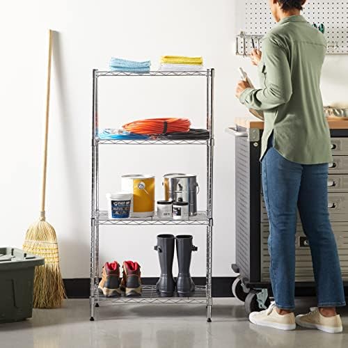 Amazon Basics 4-Shelf Adjustable Storage Shelving Unit for Garage, Steel Wire Rack, 200 Pound Loading Capacity per Shelf, 13.4"D x 23.2"W x 48"H, Chrome - Image 2