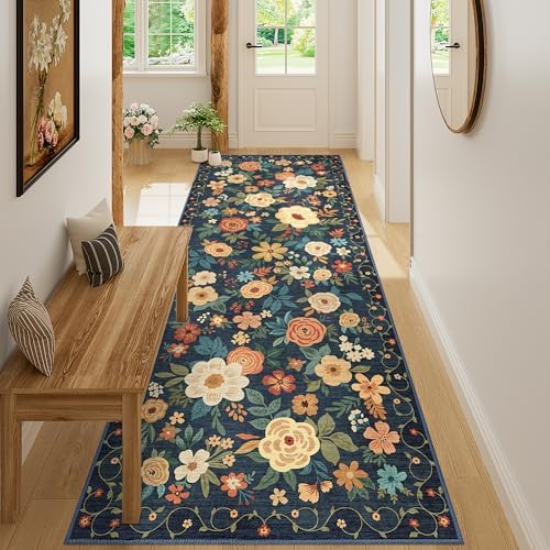 DUKINO 3x8 Kitchen Runner Rug, Washable Rug for Hallway Non Slip, Navy Blue - Image 5