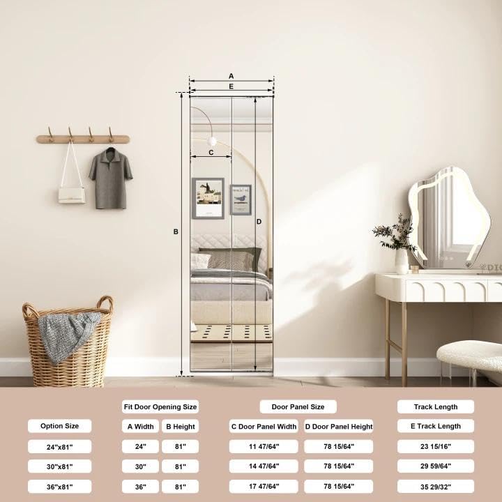 JUBEST Bi Fold Mirror Closet Door with White Steel Frame, Bifolding Mirrored Doors for 24in. x 81in. Door Opening, Hardwares Include, Easy to Install - Image 2