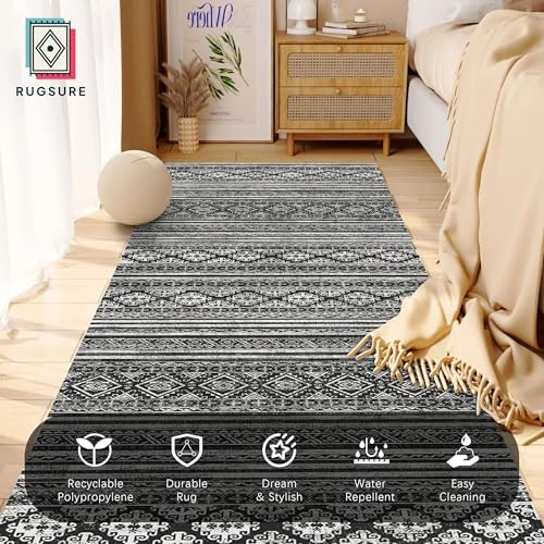 RUGSURE Washable Area Rugs 2'6'' x 8' - 1/6 Thick - Moroccan-Inspired -Stain & Water Resistant Non-Slip - Resistant Rug for Living Room, Bedroom, Nursery, Pet & Child Friendly (Black) - Image 4