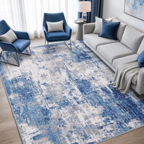 RELEANY Washable 5'x7' Abstract Area Rug for Living Room Blue Gray by RELEANY