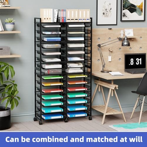 Simple Trending 15-Tier Rolling File Cart, Desk File Organizer with 14 Mesh Sliding Trays, Letter & Legal Paper Storage Rolling Utility Cart for Office Home School, Black - Image 6