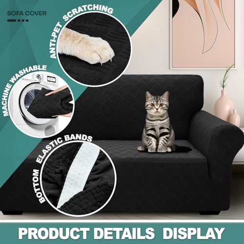 YEMYHOM Couch Cover Latest Jacquard Design High Stretch Sofa Chair Covers for Living Room, Pet Dog Cat Proof Armchair Slipcover Non Slip Magic Elastic Furniture Protector (Small, Leaf Patten Black) - Image 4