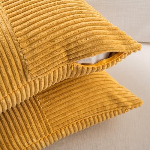Fancy Homi 2 Packs Sunflower Yellow Spring Decorative Throw Pillow Covers 18x18 Inch for Living Room Couch Bed Sofa, Gold Yellow Home Decor, Soft Corss Corduroy Patchwork Textured Cushion Case 45x45cm - Image 4