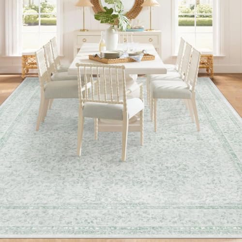 9x12 Area Rugs for Living Room: Washable Large Vintage Floral Rug Low Pile Non-Slip Boho Carpet for Bedroom Home Office Dining Room (Green, 9'x12') - Image 3