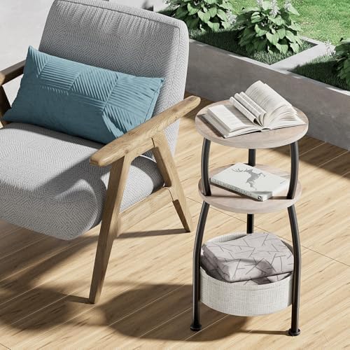 Round Side Table for Living Room with Storage Basket, 11.81in - Image 6