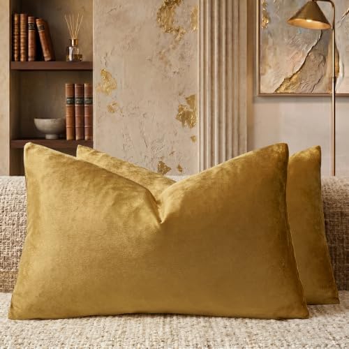 GIGIZAZA Golden Velvet Pillow Covers 12x20 Decorative Pillows Pack of 2 by GIGIZAZAFocusingonhomedecoration