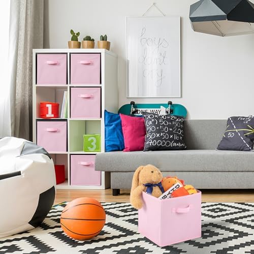 Stero Fabric Storage Bins 6 Pack Fun Colored Durable Storage Cubes with Handles Foldable Cube Baskets for Home, Kids Room, Closet and Toys Organization Pink - Image 6
