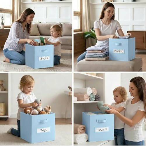 Storage Bins,13" Cube Storage Bin with Labels,10pcs,Pastel Blue - Image 6